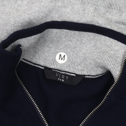 Very Men's Grey Striped 1/4 Zip Sweatshirt M