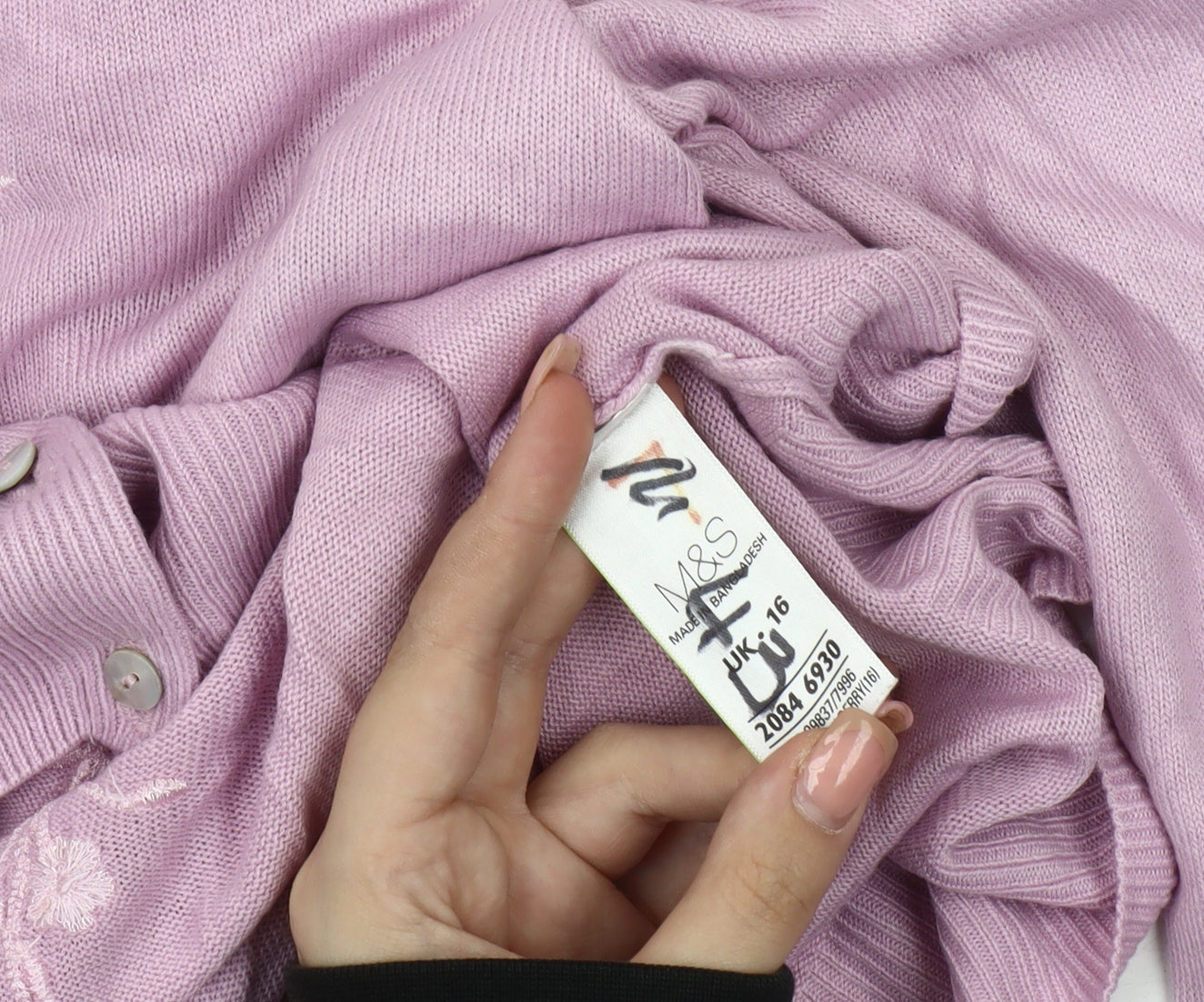 Marks & Spencer Women's Pink Cardigan, Size 16, Floral Knit