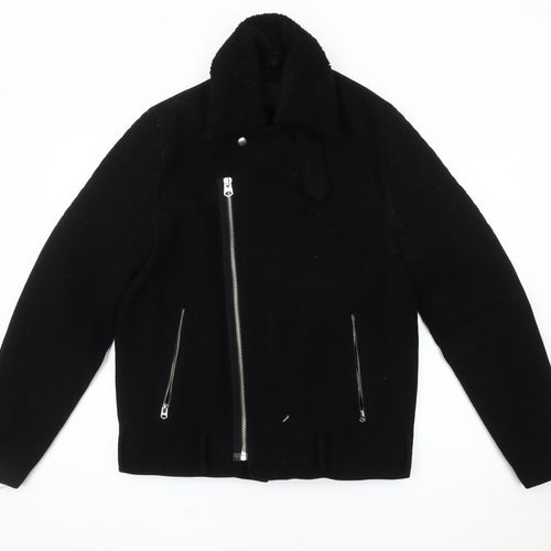 ASOS Unisex Black Biker Jacket, Size S, Zipped Pockets