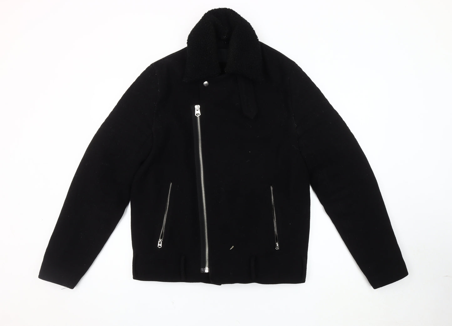 ASOS Unisex Black Biker Jacket, Size S, Zipped Pockets