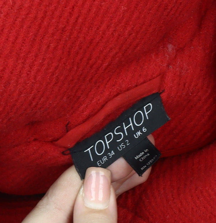 Topshop Women's Red Duffle Coat Size 6