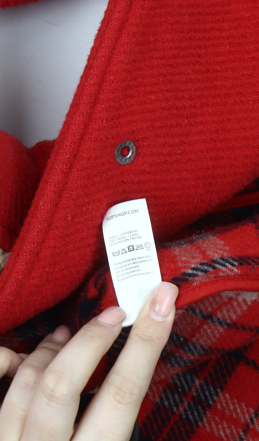 Topshop Women's Red Duffle Coat Size 6