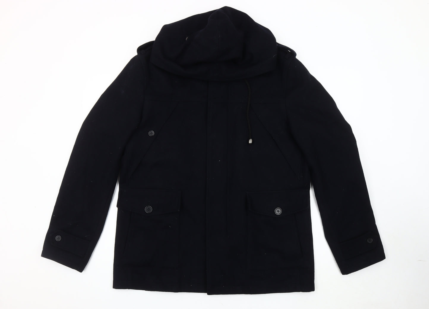 River Island Men's Black Wool Parka Jacket Size L