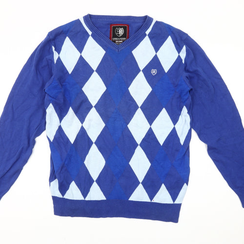 Enrico Rossi Men's Blue Argyle Knit Pullover Jumper M