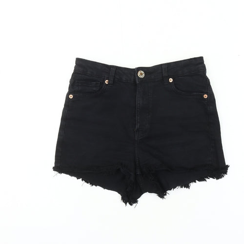 Bershka Women's Black Cut-Off Shorts Size 3