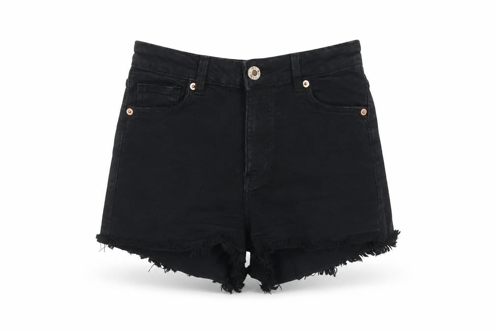 Front view of Bershka Women's Black Cut-Off Shorts, size 3
