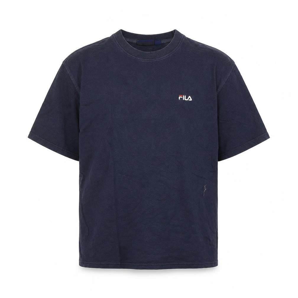 Front view of Fila boys’ blue xl t-shirt, basic crew neck, logo detail