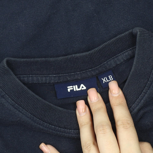 FILA Boys Blue XL T-Shirt, Basic Crew Neck, Logo Detail