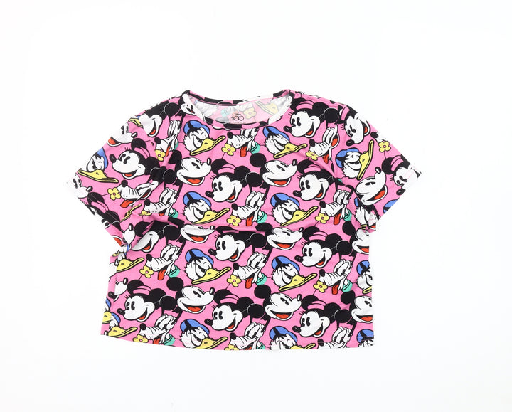 Disney Girls Pink Mickey Mouse Cropped T-Shirt 10-11 Years