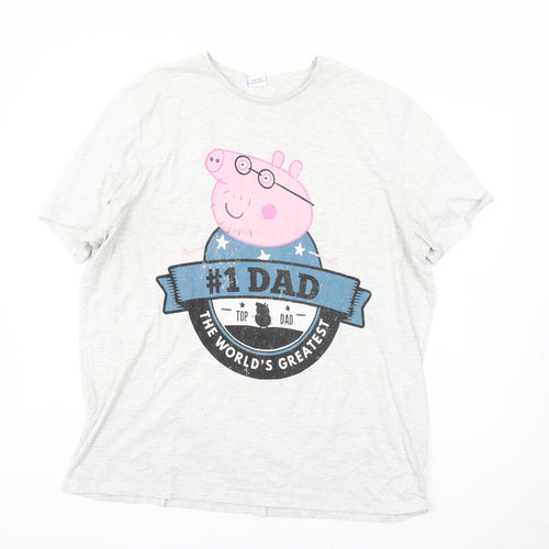 Peppa Pig Men's 2XL Grey T-Shirt Dad Graphic Crew Neck