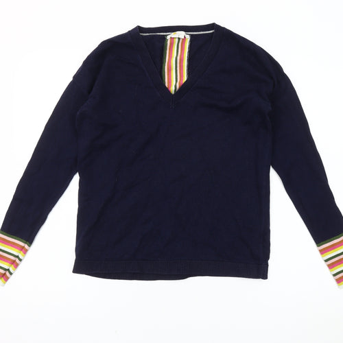 Boden Women's Navy V-Neck Jumper S, Striped Accents