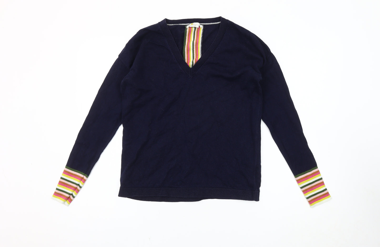 Boden Women's Navy V-Neck Jumper S, Striped Accents