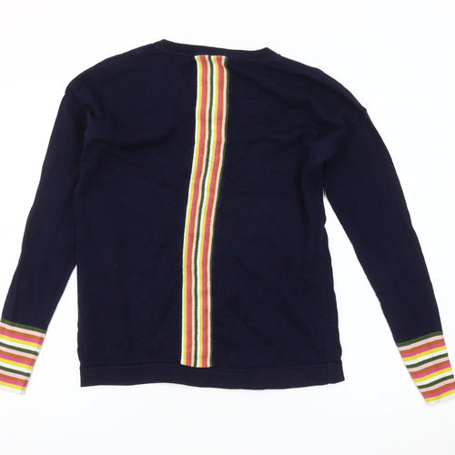 Boden Women's Navy V-Neck Jumper S, Striped Accents