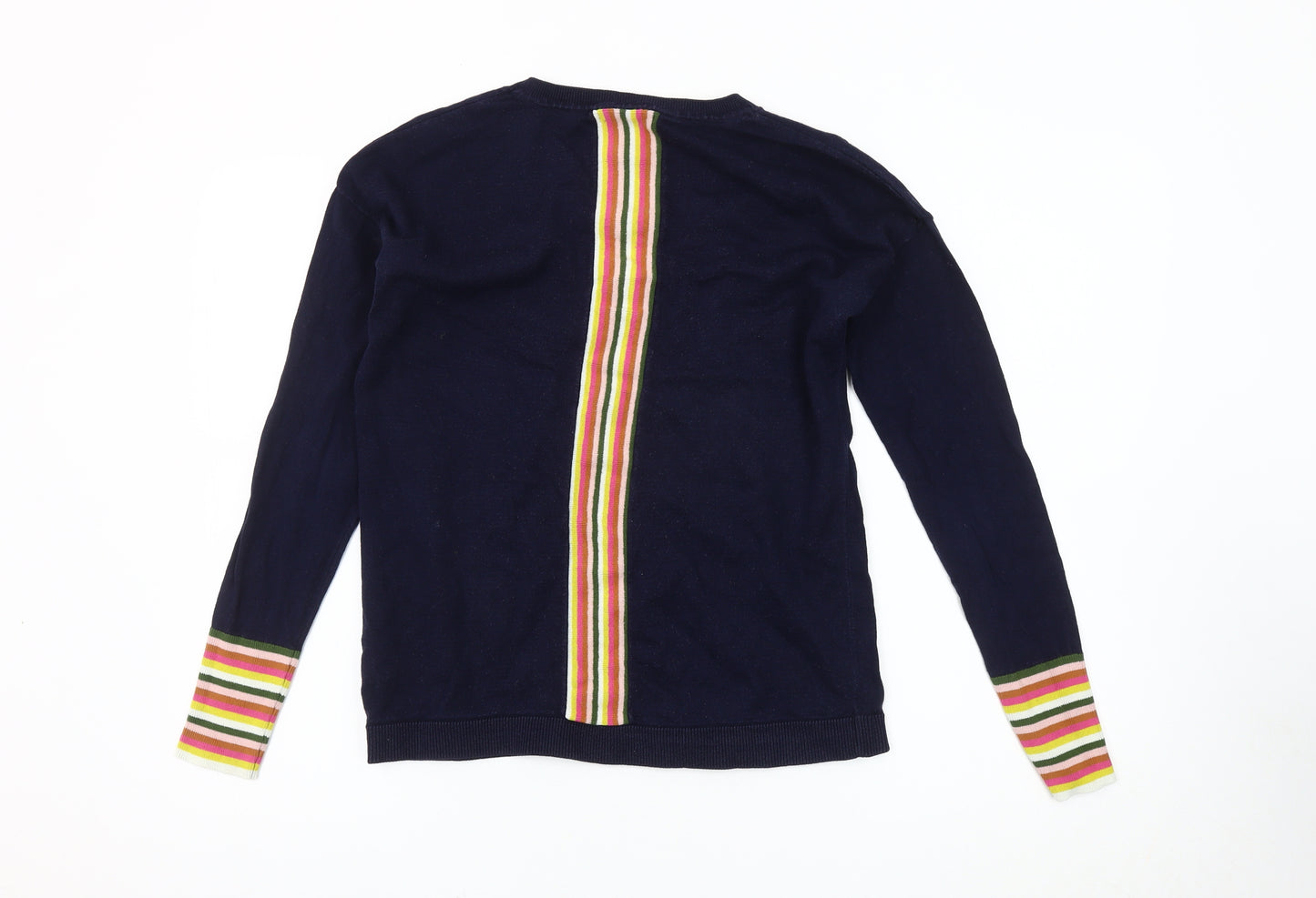 Boden Women's Navy V-Neck Jumper S, Striped Accents