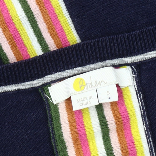 Boden Women's Navy V-Neck Jumper S, Striped Accents