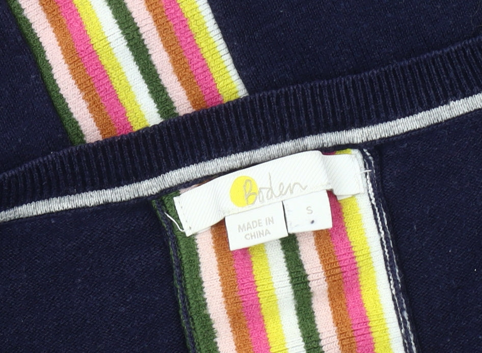 Boden Women's Navy V-Neck Jumper S, Striped Accents