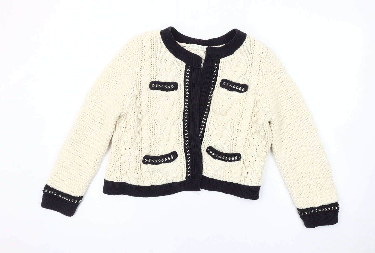 Whistles Women’s Ivory Cable-Knit Open Front Cardigan M