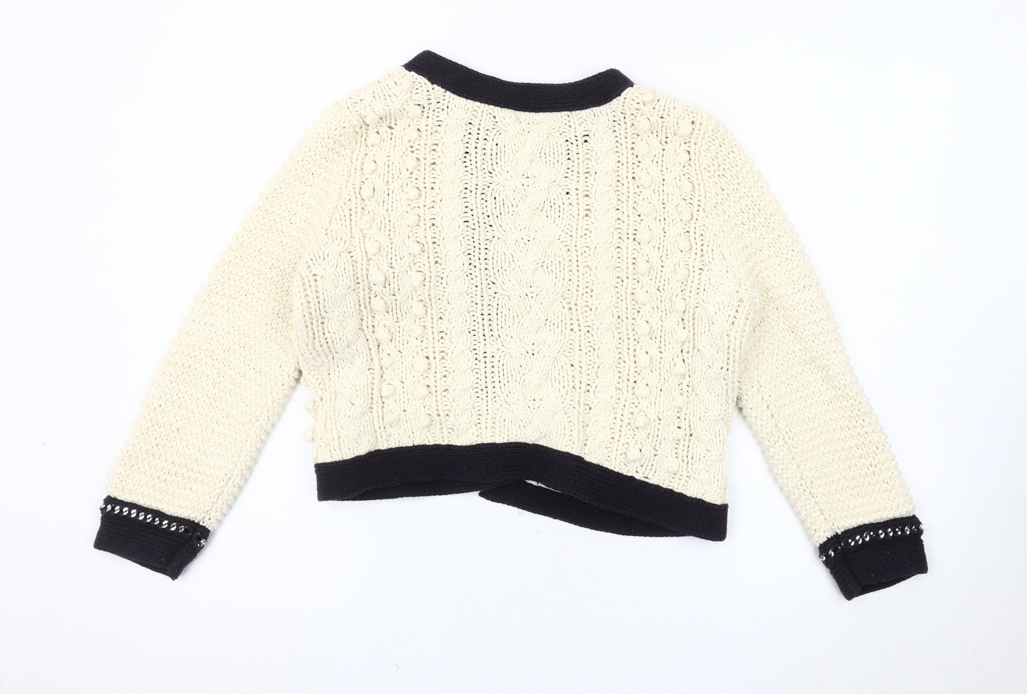 Whistles Women’s Ivory Cable-Knit Open Front Cardigan M