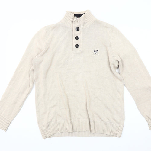 Crew Clothing Co. Men's Beige Henley Jumper Size S