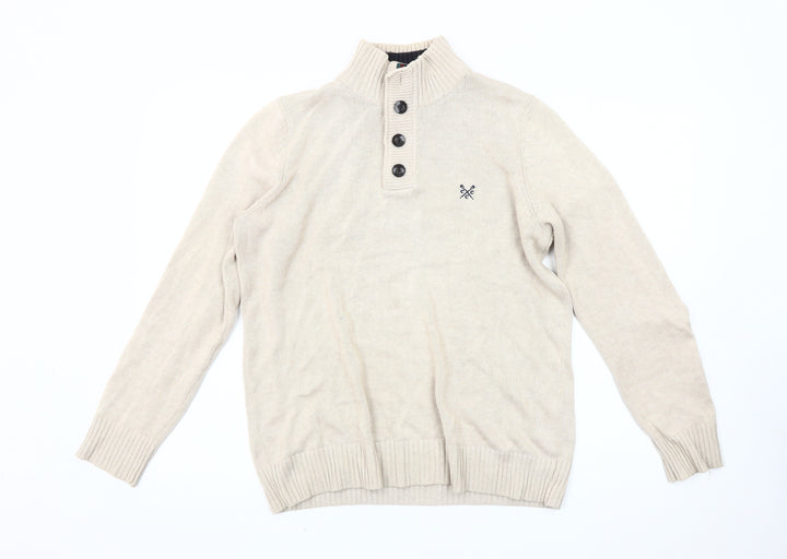 Crew Clothing Co. Men's Beige Henley Jumper Size S