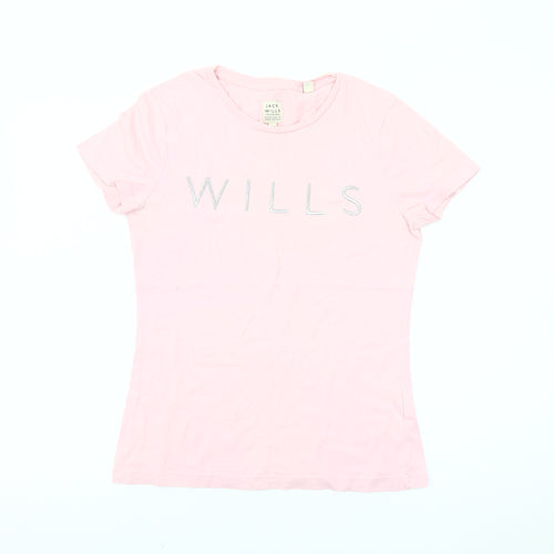 Jack Wills Women's Pink T-Shirt, Size 4, Casual Crew Neck