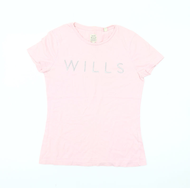 Jack Wills Women's Pink T-Shirt, Size 4, Casual Crew Neck