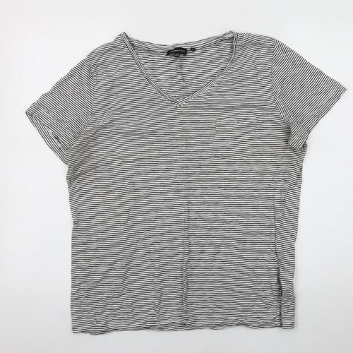 Superdry Women's Black Striped T-Shirt, V-Neck, Size 16