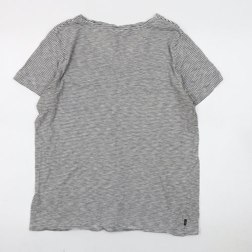 Superdry Women's Black Striped T-Shirt, V-Neck, Size 16