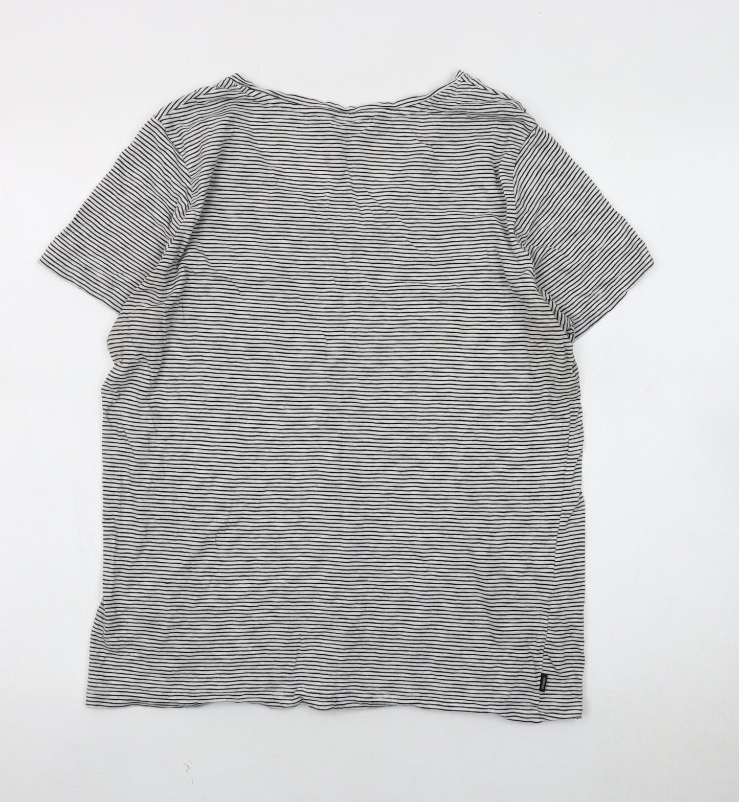 Superdry Women's Black Striped T-Shirt, V-Neck, Size 16