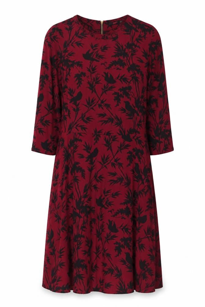 Front view of Oasis Women's Red Animal Print Dress, size 12