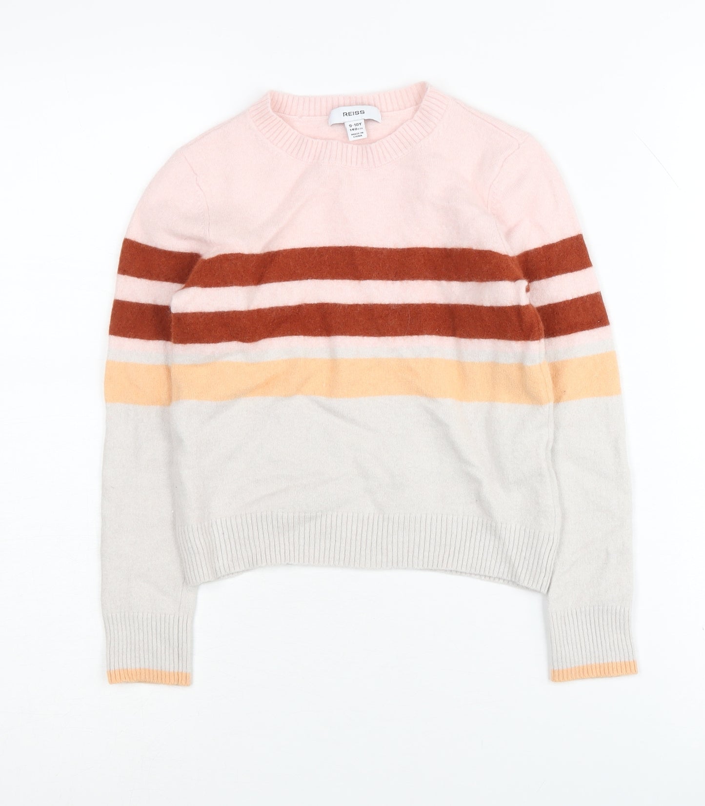 Reiss Girls Pink Striped Pullover Jumper, Size 9-10 Years