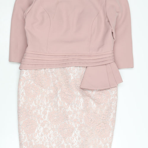 Kaleidoscope Women Pink Lace Sheath Dress Size 14 Petites