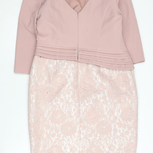 Kaleidoscope Women Pink Lace Sheath Dress Size 14 Petites