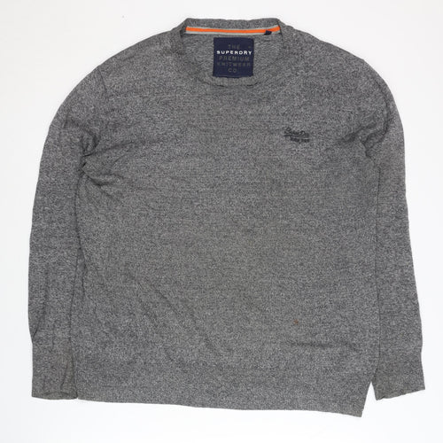 Superdry Men's Grey Large Pullover Jumper, Logo Accent
