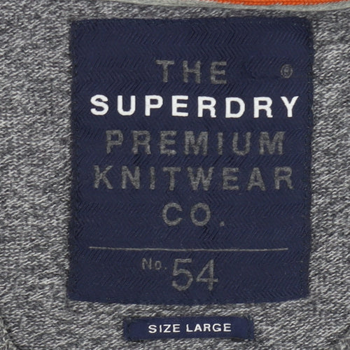Superdry Men's Grey Large Pullover Jumper, Logo Accent