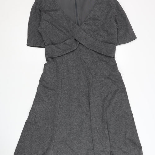 Boden Women Grey Wrap Dress Size 12 V-Neck Half Sleeve