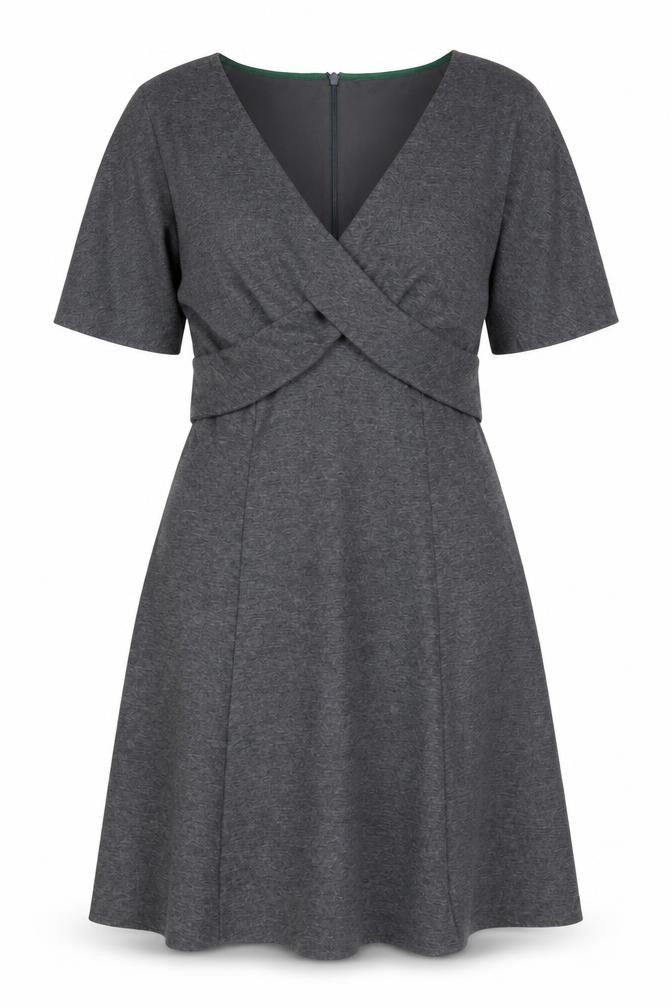 Boden Women Grey Wrap Dress Size 12 V-Neck Half Sleeve
