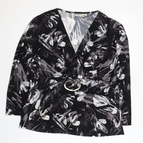CC Women's Black Floral Wrap Blouse V-Neck