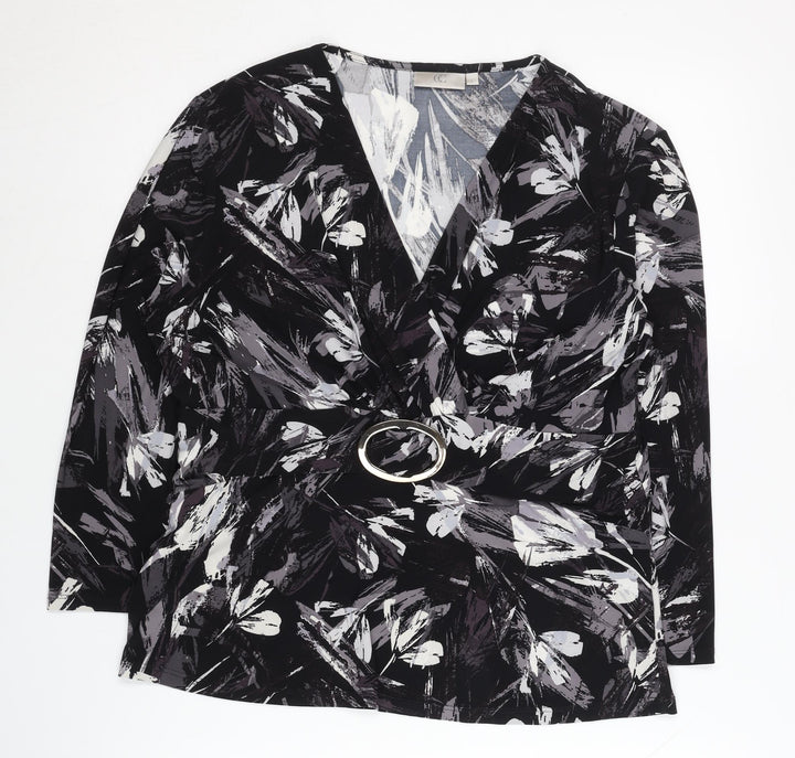 CC Women's Black Floral Wrap Blouse V-Neck