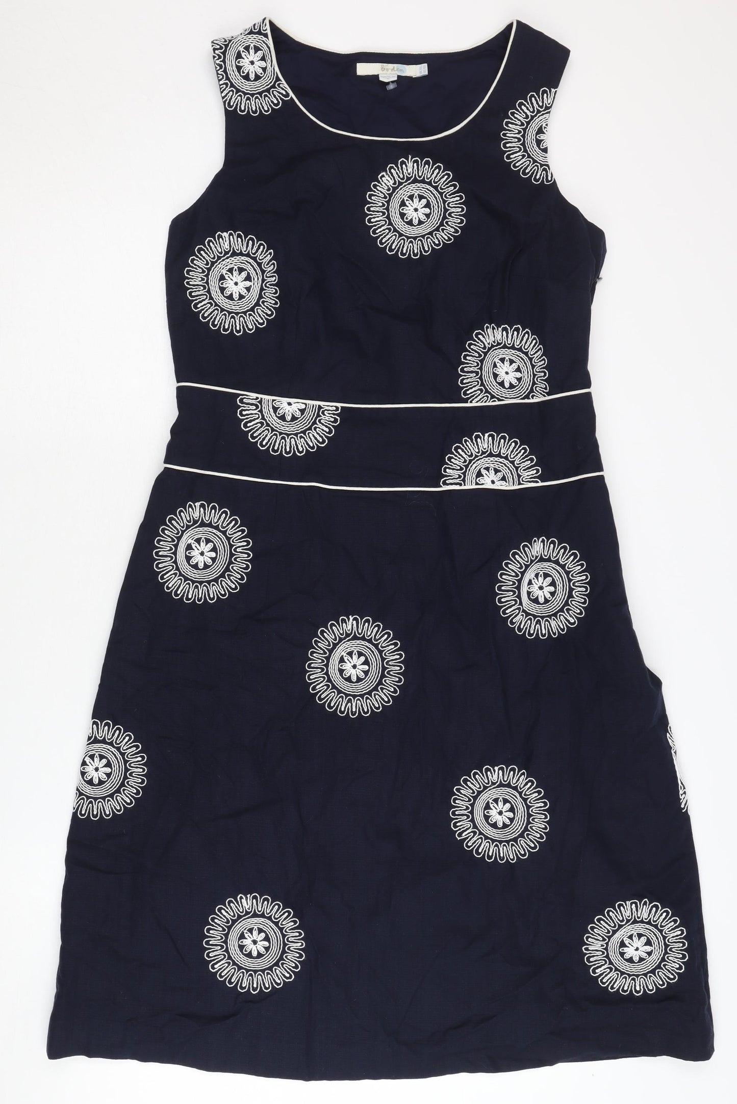 Boden Women's Blue Embroidered Sleeveless Dress Size 14