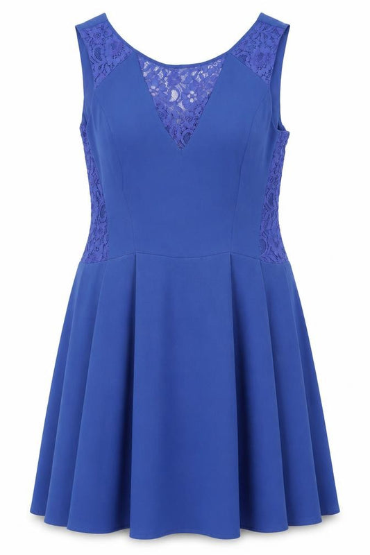 Front view of Oasis Women's Blue A-Line Lace Dress, size 12