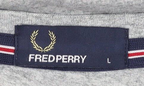 Fred Perry Men's Grey T-Shirt L Short Sleeve Logo