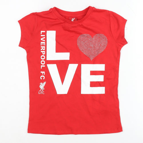 LFC Girls Red T-Shirt, 7-8 Years, Cotton, Football Graphic