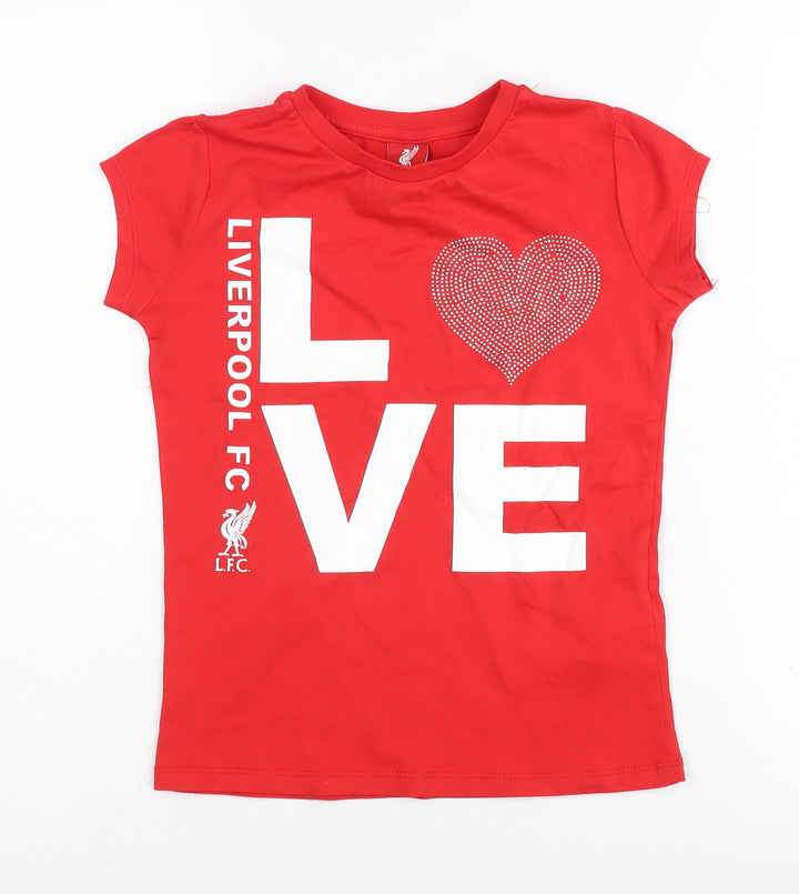 LFC Girls Red T-Shirt, 7-8 Years, Cotton, Football Graphic