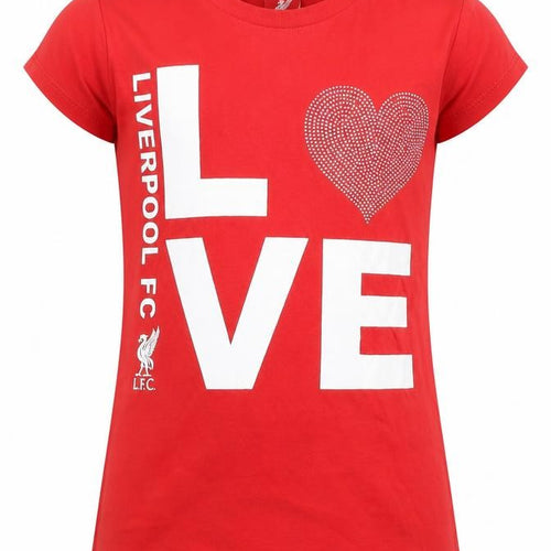 LFC Girls Red T-Shirt, 7-8 Years, Cotton, Football Graphic