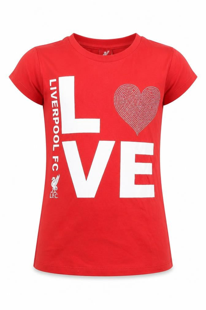 LFC Girls Red T-Shirt, 7-8 Years, Cotton, Football Graphic