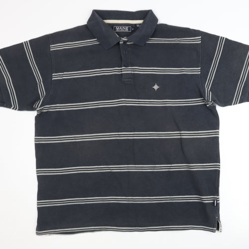 Maine New England Men's Blue L Polo Striped Shirt
