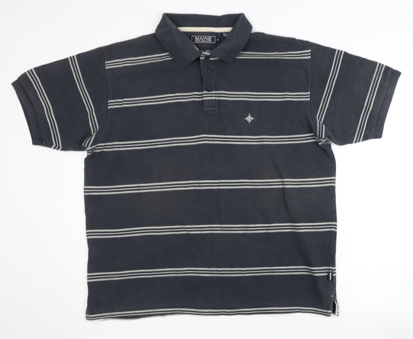 Maine New England Men's Blue L Polo Striped Shirt