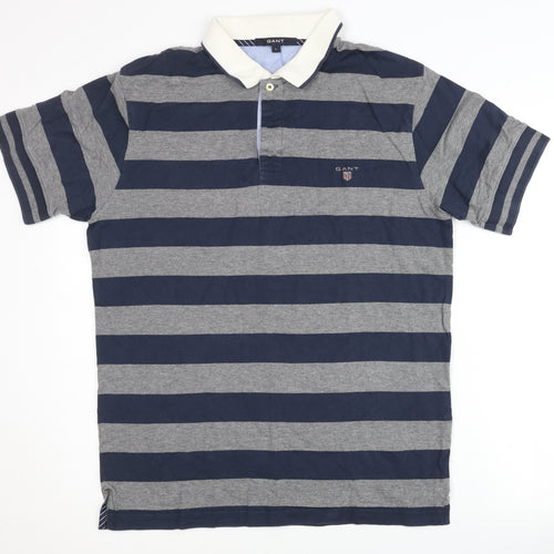 GANT Men's Blue Striped Polo, Size L, Cotton Classic Style