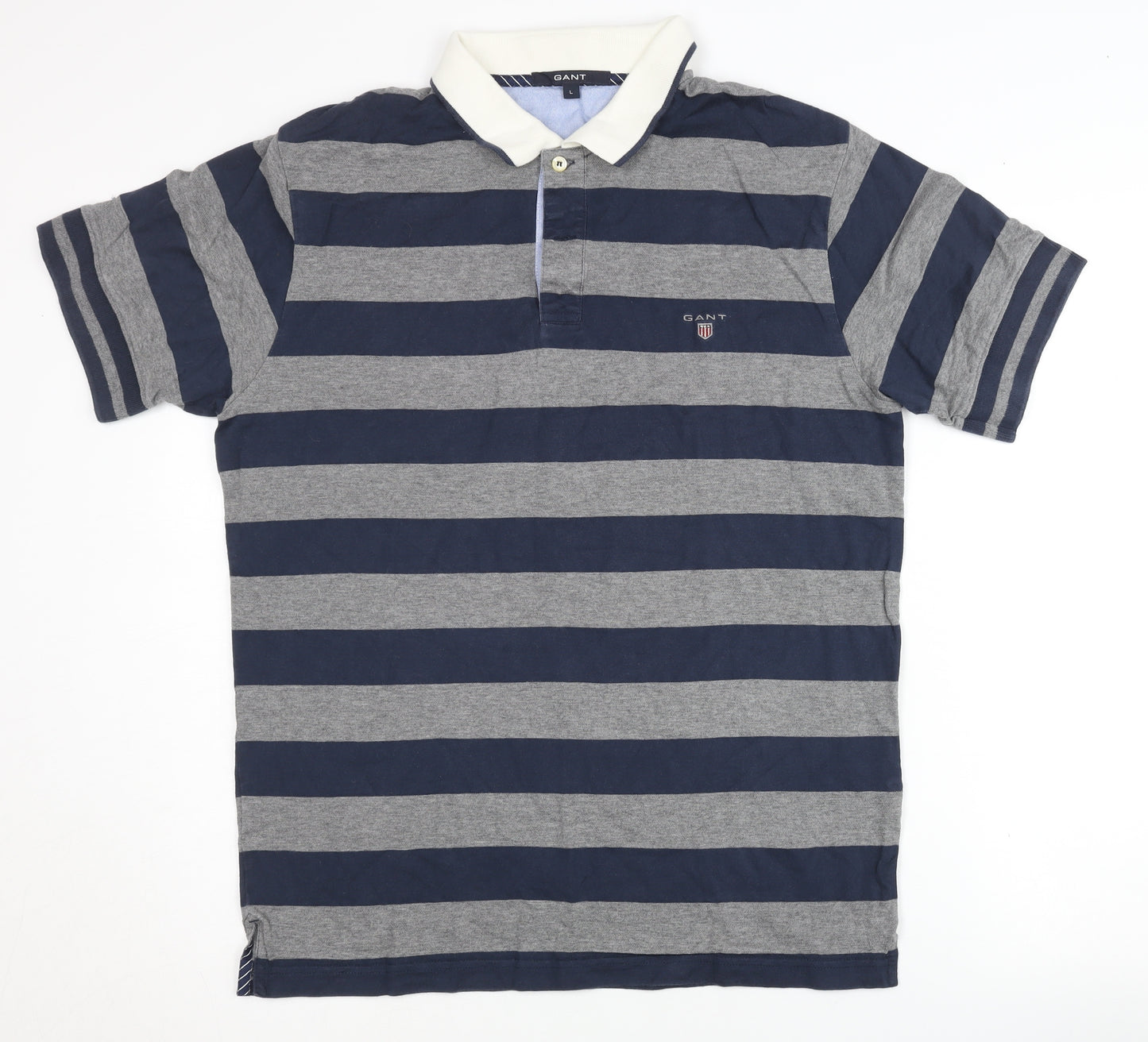GANT Men's Blue Striped Polo, Size L, Cotton Classic Style